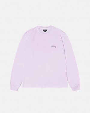 Purple Stussy Lazy Ls Tee Men T Shirt | ODX-4091