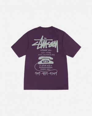 Purple Stussy Old Phone Tee Pigment Dyed Men T Shirt | JSE-6253