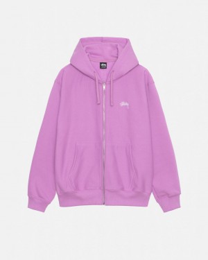 Purple Stussy Stock Logo Zip Hood Women Sweatshirts | NYP-7056