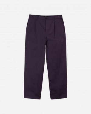 Purple Stussy Twill Volume Pleated Trouser Men Pants | QUK-3895