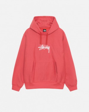 Red Stussy Stock Logo Applique Hood Men Sweatshirts | VMO-9359