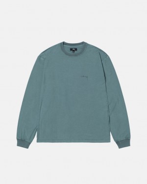 Turquoise Stussy Lazy Ls Tee Men Tops | BXA-1073