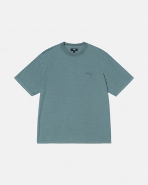 Turquoise Stussy Pig. Dyed Inside Out Crew Men T Shirt | HPP-8528