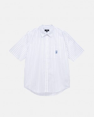 White Stussy Boxy Striped Shirt Women Shirts | DWP-8647