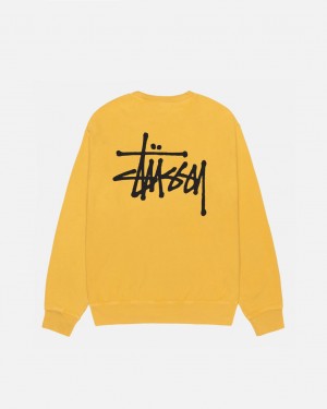 Yellow Stussy Basic Stussy Crew Pigment Dyed Men Sweatshirts | NVC-0312