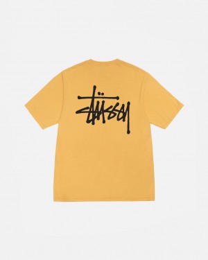 Yellow Stussy Basic Stussy Tee Pigment Dyed Men T Shirt | QRP-5605