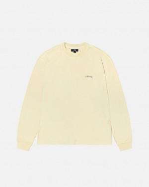 Yellow Stussy Lazy Ls Tee Men T Shirt | BEE-7910