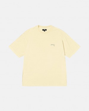 Yellow Stussy Pig. Dyed Inside Out Crew Men T Shirt | MZE-0771