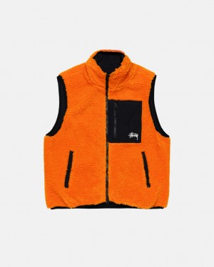 Yellow Stussy Sherpa Reversible Vest Men Vest | AXZ-5270