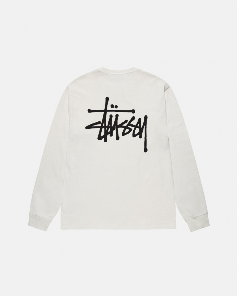 Beige Stussy Basic Stussy LS Tee Pigment Dyed Men T Shirt | GXJ-3814