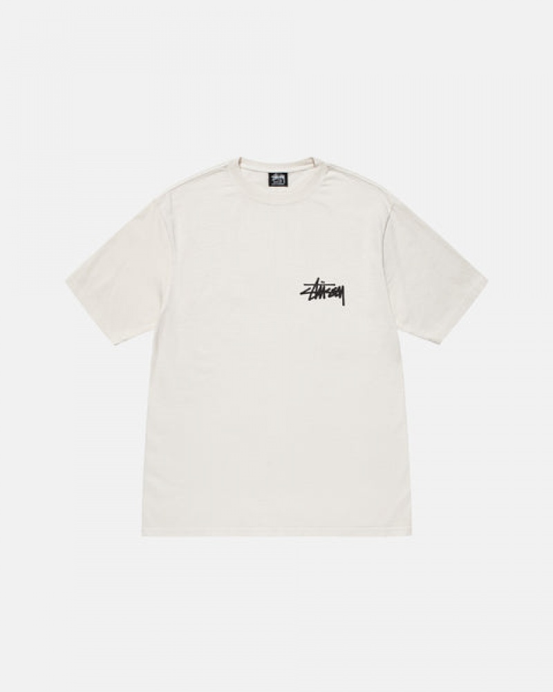 Beige Stussy Old Phone Tee Pigment Dyed Men T Shirt | PUE-6357