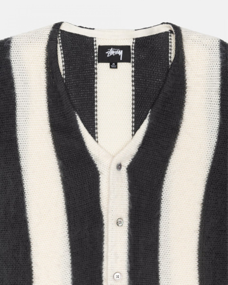 Beige Stussy Stripe Brushed Cardigan Men Sweaters | JXY-4510