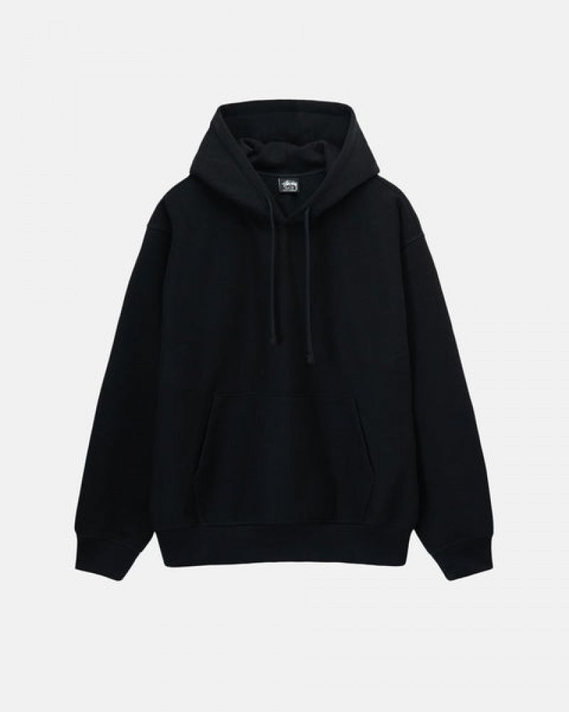 Black Stussy Back Hood Applique Hoodie Men Hoodie | IVK-5341