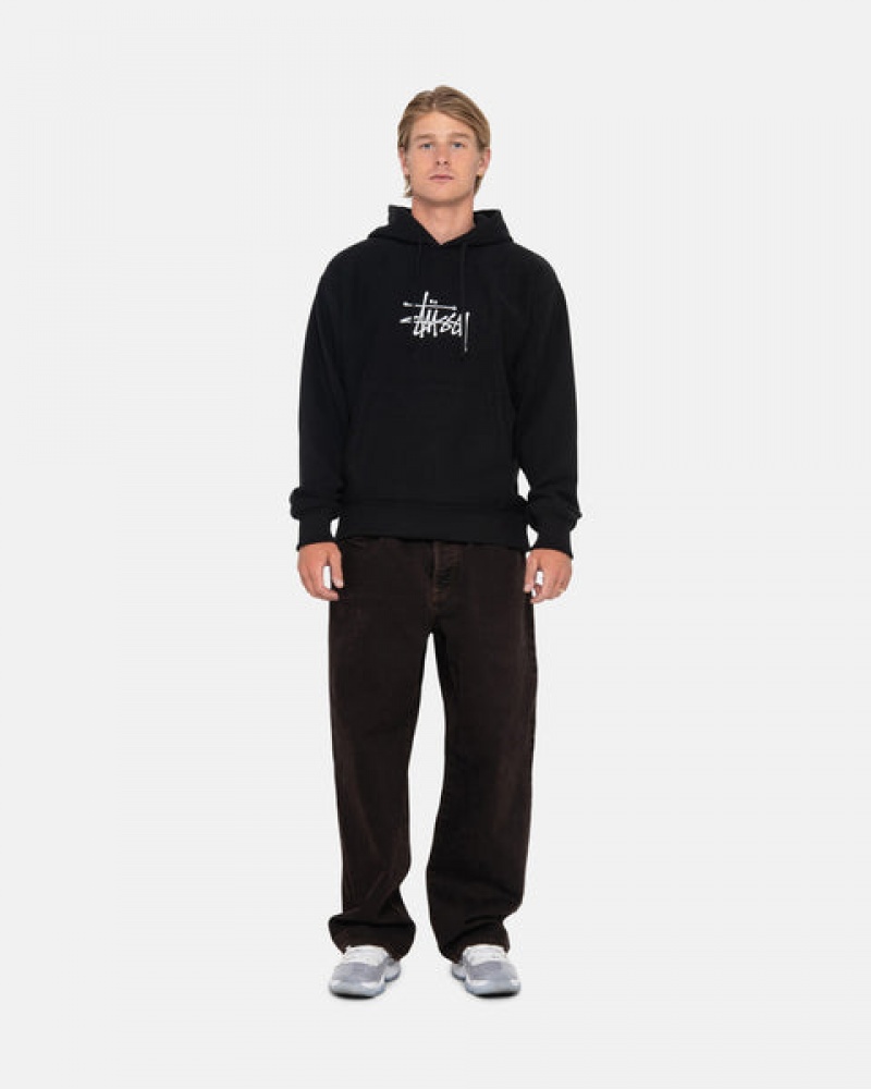 Black Stussy Basic Applique Hoodie Men Hoodie | FCT-9018