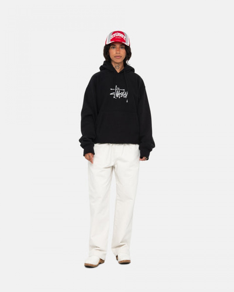 Black Stussy Basic Applique Hoodie Men Hoodie | FCT-9018