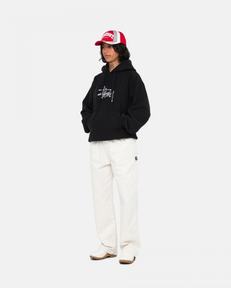 Black Stussy Basic Applique Hoodie Men Hoodie | FCT-9018