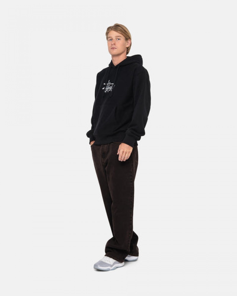 Black Stussy Basic Applique Hoodie Women Hoodie | IZX-8265