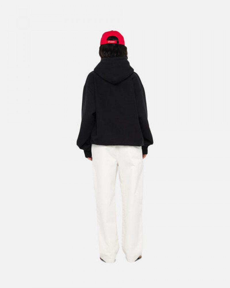 Black Stussy Basic Applique Hoodie Women Hoodie | IZX-8265