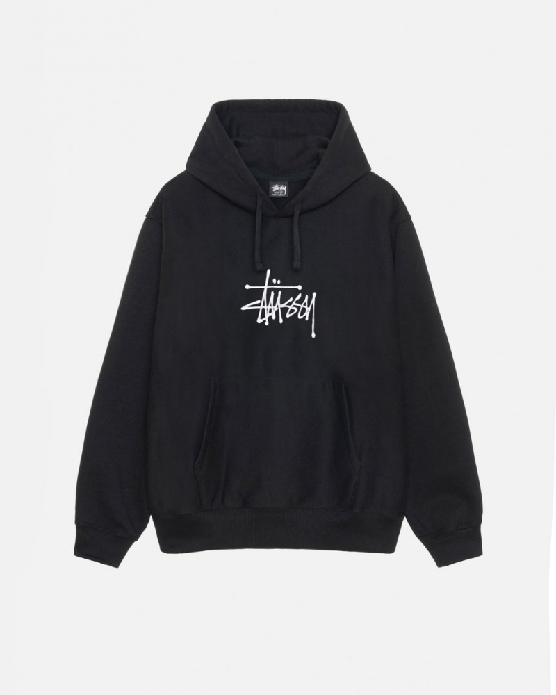 Black Stussy Basic Applique Hoodie Women Hoodie | IZX-8265