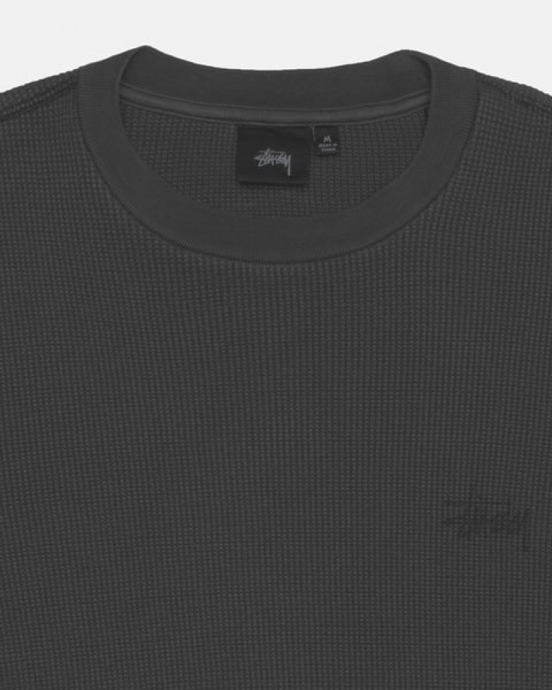 Black Stussy Basic Stock Ls Thermal Men Tops | HNO-4721