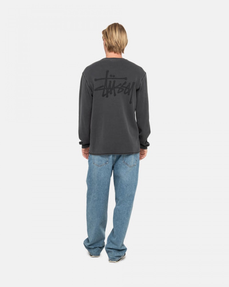 Black Stussy Basic Stock Ls Thermal Men Tops | HNO-4721