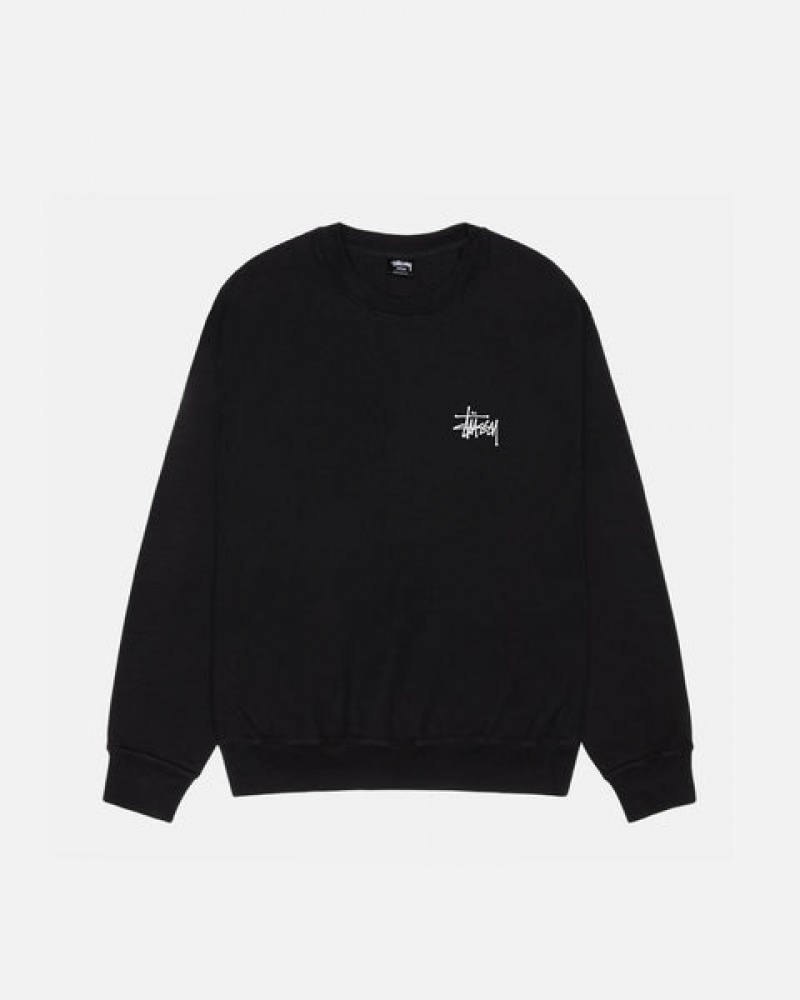 Black Stussy Basic Stüssy Pigment Dyed Crew Men Sweatshirts | MNQ-4943