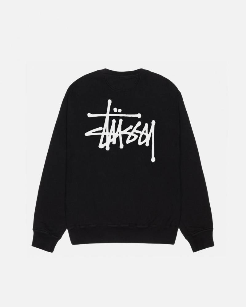 Black Stussy Basic Stüssy Pigment Dyed Crew Men Sweatshirts | MNQ-4943