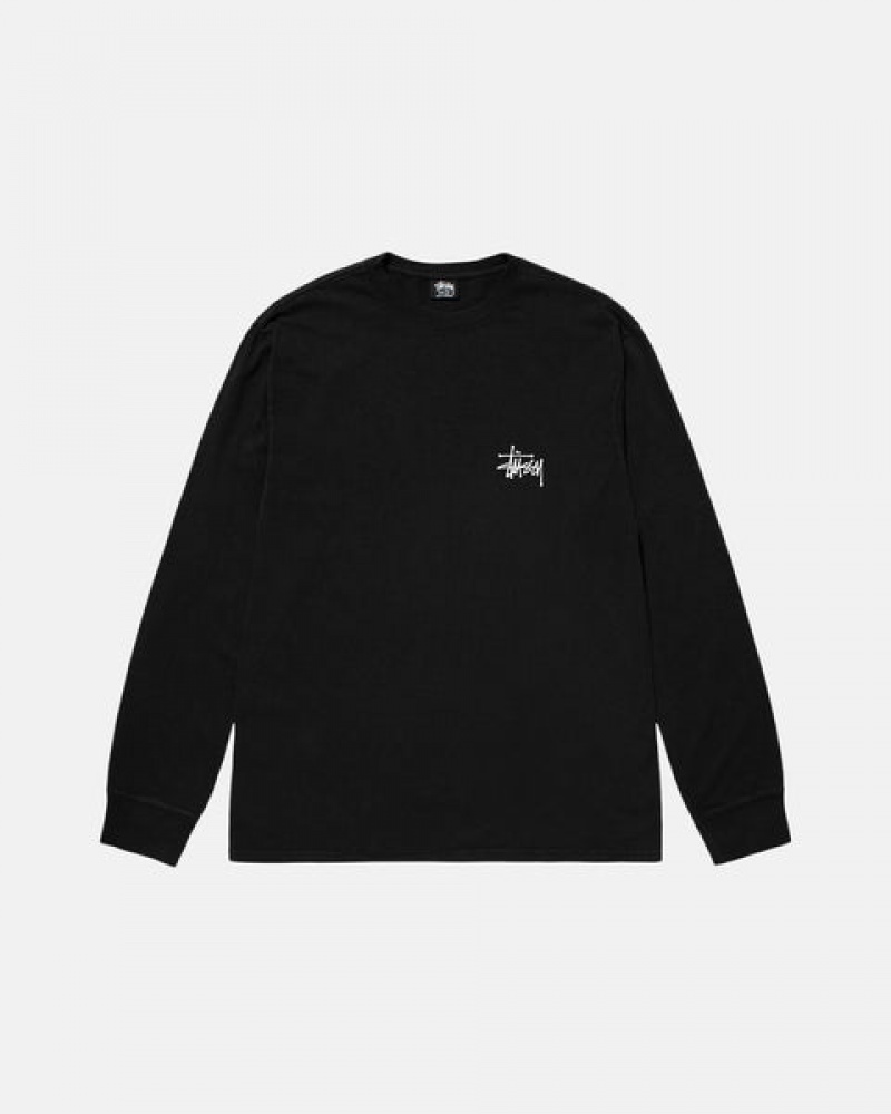 Black Stussy Basic Stüssy Pigment Dyed Ls Tee Men T Shirt | XWW-9353