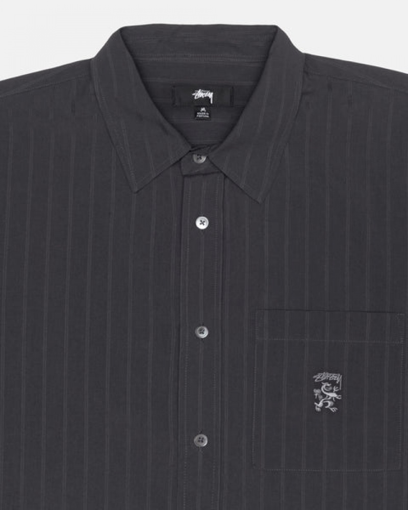 Black Stussy Boxy Striped Shirt Men Shirts | TEF-1312