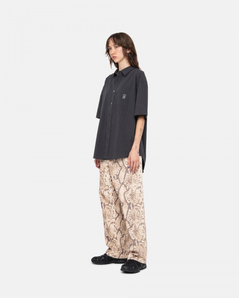 Black Stussy Boxy Striped Shirt Men Shirts | TEF-1312