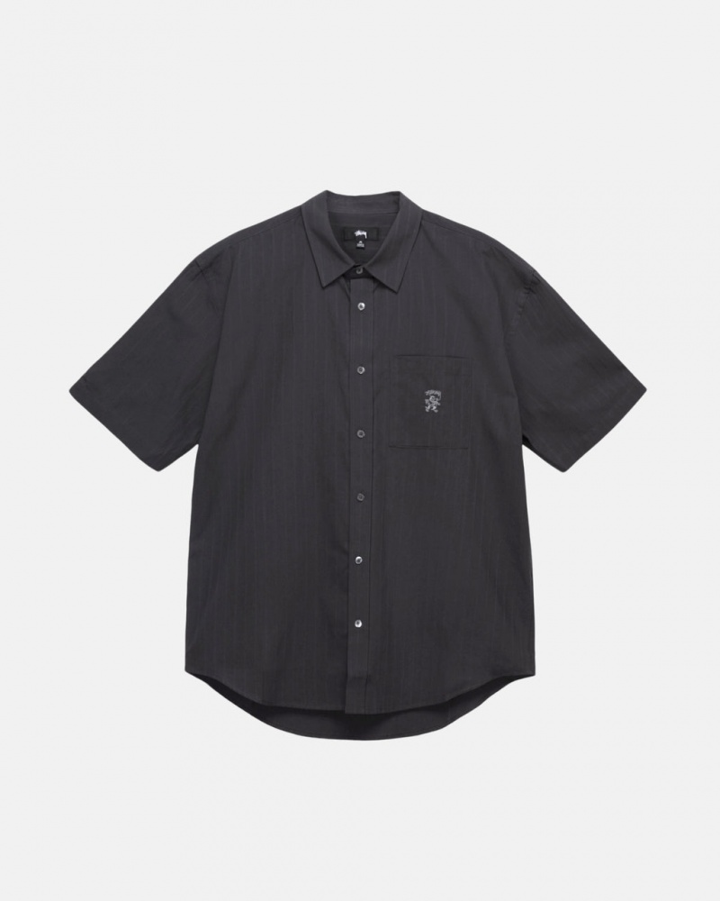 Black Stussy Boxy Striped Shirt Men Shirts | TEF-1312