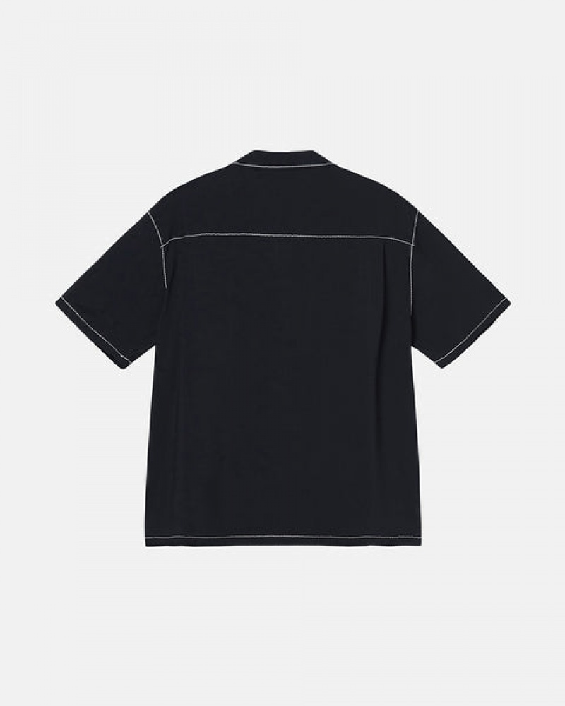 Black Stussy Contrast Pick Stitched Shirt Men Shirts | OXA-1462