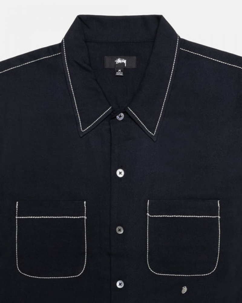 Black Stussy Contrast Pick Stitched Shirt Men Shirts | OXA-1462