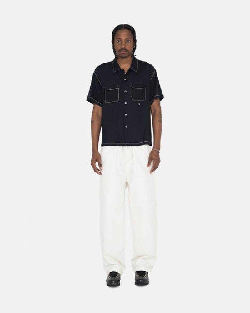 Black Stussy Contrast Pick Stitched Shirt Men Shirts | OXA-1462