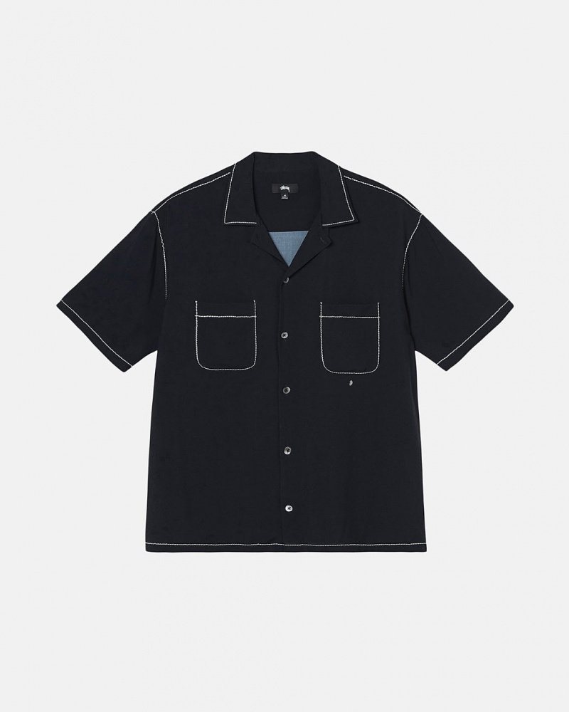 Black Stussy Contrast Pick Stitched Shirt Men Shirts | OXA-1462