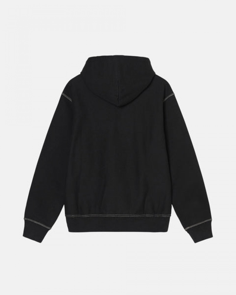 Black Stussy Contrast Stitch Label Hoodie Men Hoodie | CSN-8223