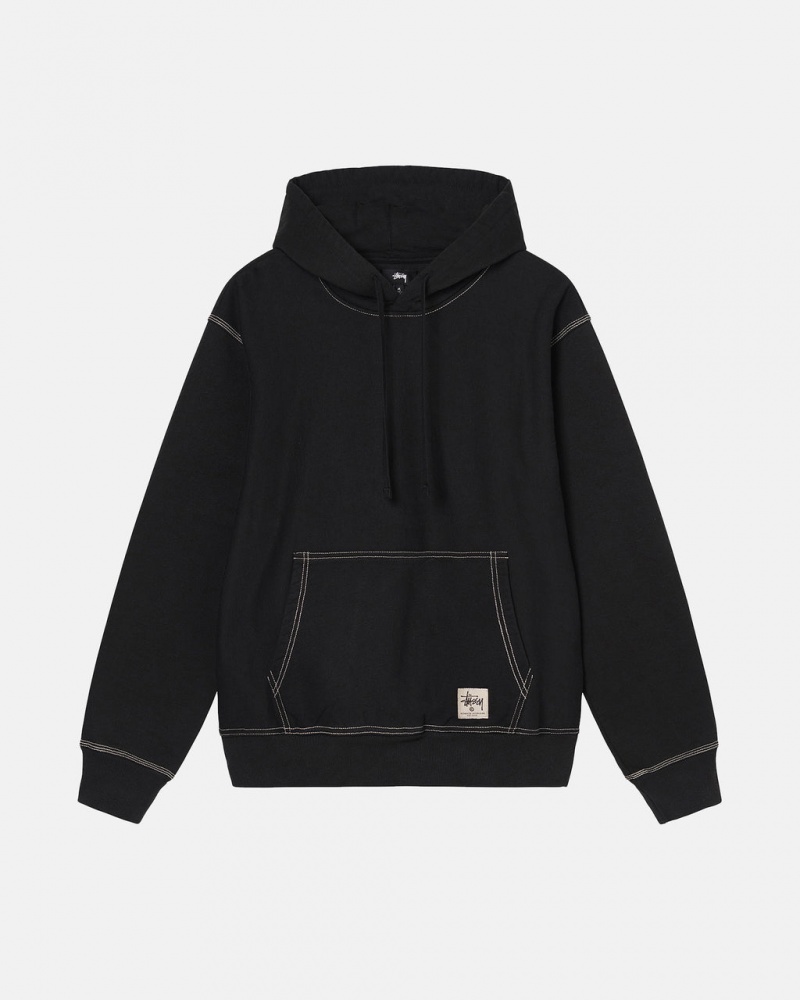 Black Stussy Contrast Stitch Label Hoodie Men Hoodie | CSN-8223