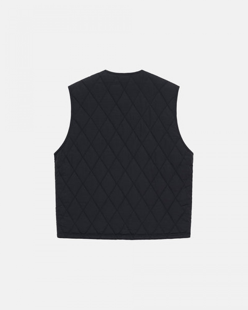 Black Stussy Diamond Quilted Vest Women Vest | VRF-6996