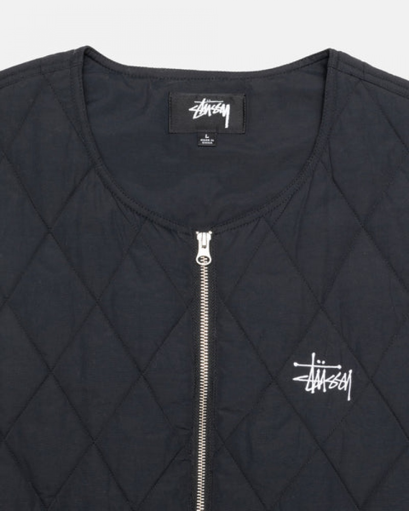 Black Stussy Diamond Quilted Vest Women Vest | VRF-6996