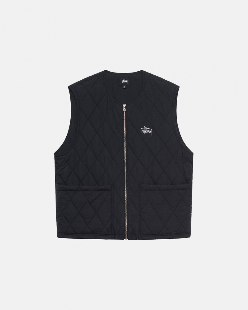 Black Stussy Diamond Quilted Vest Women Vest | VRF-6996