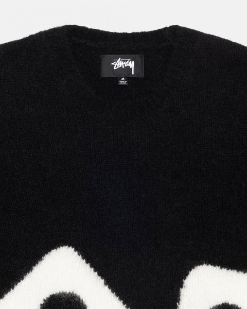 Black Stussy Dice Fuzzy Crew Men Sweaters | KMG-1772