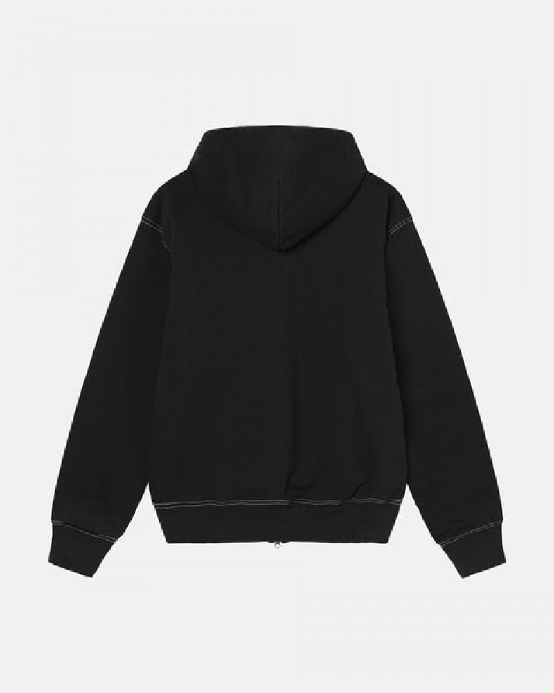 Black Stussy Double Face Label Zip Hoodie Men Hoodie | XXO-5920