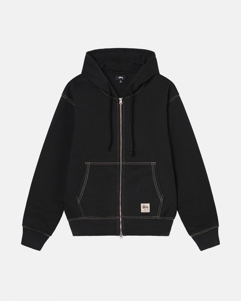 Black Stussy Double Face Label Zip Hoodie Men Hoodie | XXO-5920