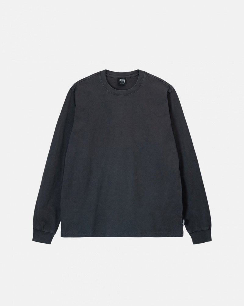 Black Stussy Heavyweight Pigment Dyed Ls Crew Men T Shirt | OPP-6757