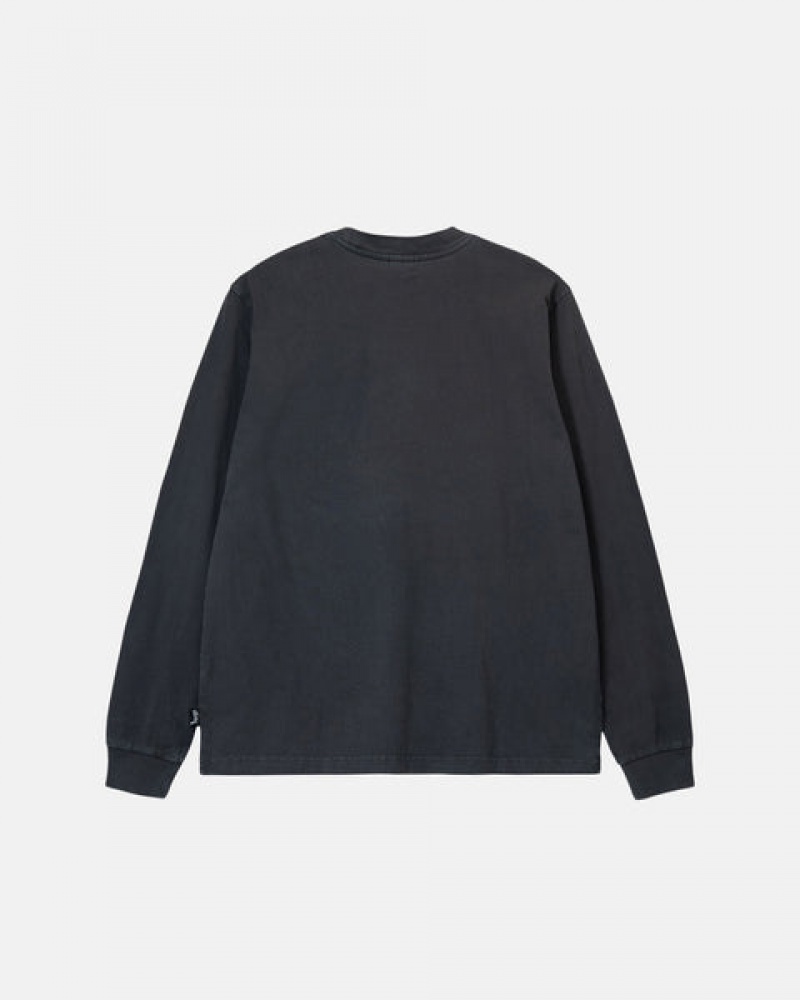 Black Stussy Heavyweight Pigment Dyed Ls Crew Women Tops | FHB-6616