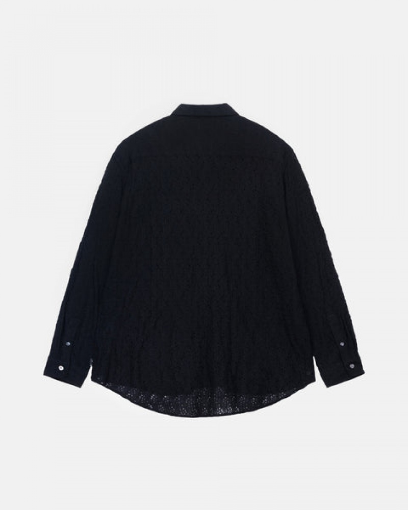 Black Stussy Lace Ls Shirt Men Shirts | DSF-0376