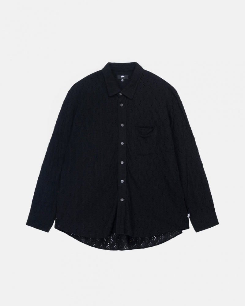 Black Stussy Lace Ls Shirt Men Shirts | DSF-0376