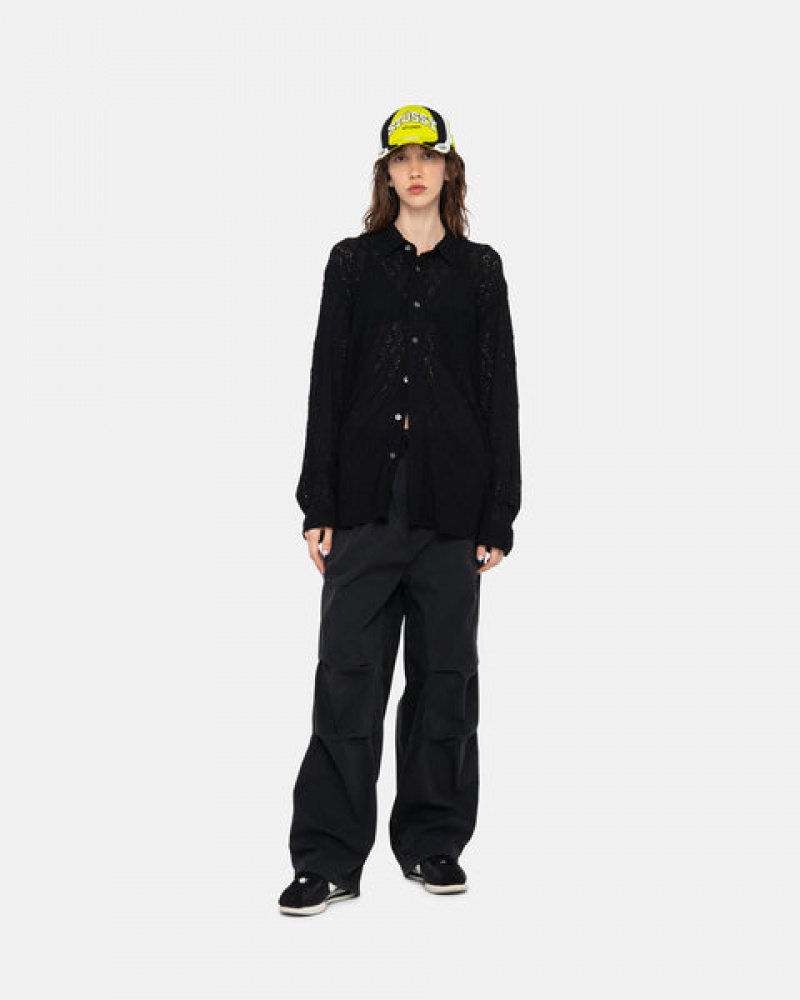 Black Stussy Lace Ls Shirt Women Shirts | NCN-5748