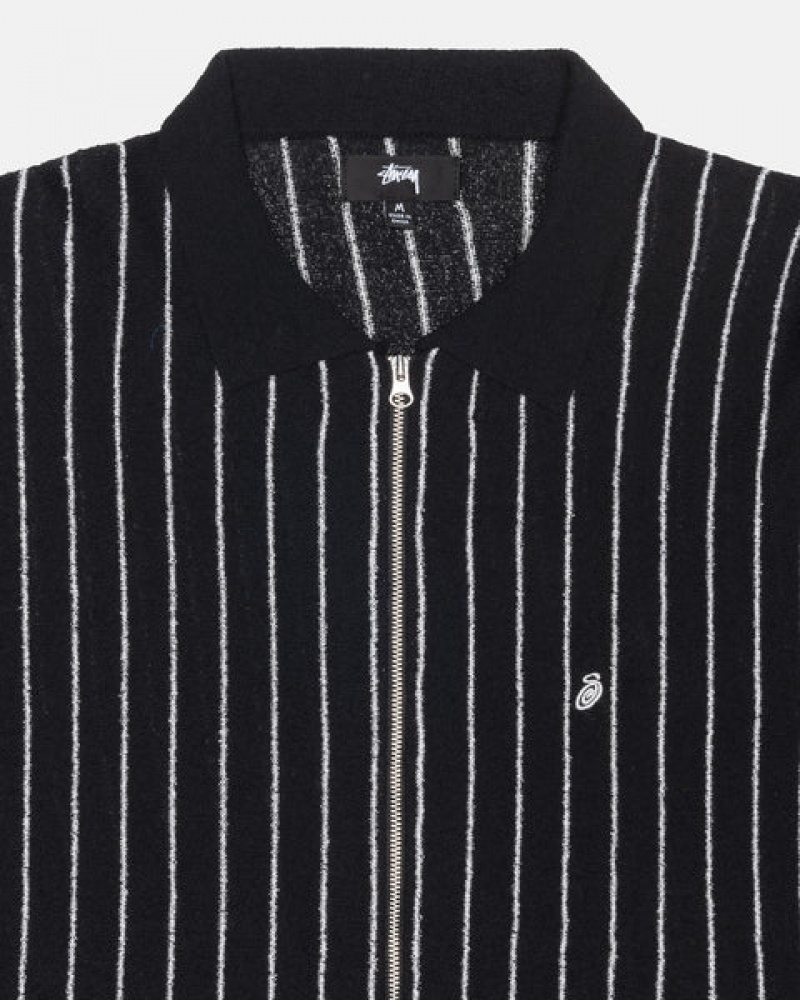 Black Stussy Light Weight Ls Zip Polo Men Tops | GTB-9970