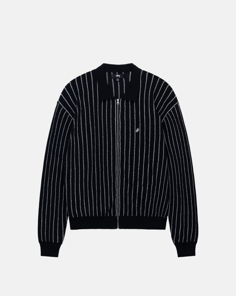 Black Stussy Light Weight Ls Zip Polo Men Tops | GTB-9970